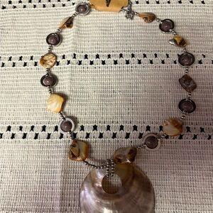 Bambu Boho Statement Necklace Mother of Pearl She’ll Pendant NWT